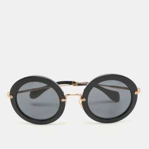 Miu Miu Black/Gold SMU 13N Round Sunglasses