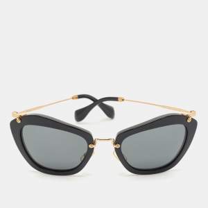 Miu Miu Black/Gold SMU 10N Cat Eye Sunglasses