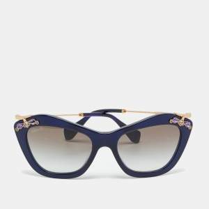 Pre Owned Miu Miu Blue/Brown Gradient SMU 03P Crystal Cat Eye Sunglasses
