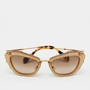 Pre Owned Miu Miu Brown Gradient SMU 04Q Embellished Cat Eye Sunglasses