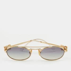 Pre Owned Miu Miu Grey/Gold Tone Gradient SMU 54Z Logo Oval Sunglasses