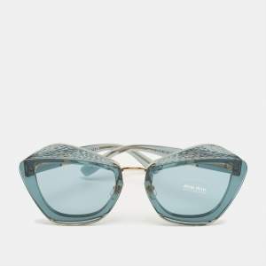 Pre Owned Miu Miu Teal Blue Gradient SMU 01X Butterfly Sunglasses