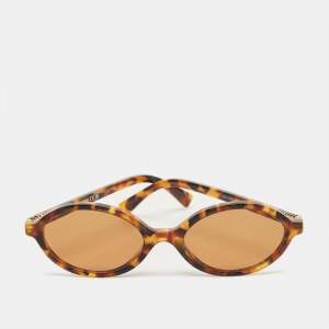 Pre Owned Miu Miu Tortoiseshell Brown Logo Oval Sunglasses