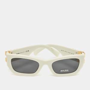 Pre Owned Miu Miu White/Black SMU09W Rectangle Sunglasses