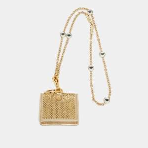 مملوكة مسبقًا Miu Miu Crystal Embellished Airpod Pro Case Chain Gold Leather 