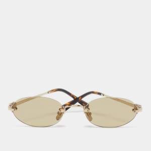 مملوكة مسبقًا Miu Miu Light Brown/Gold Tone SMU A54 Logo Rimless Oval Sunglasses
