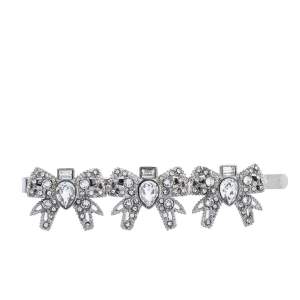 Miu Miu Silver Tone Micro Bow Jeweled Hair Clip
