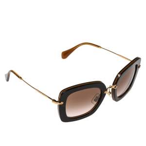Pre Owned Miu Miu Havana & Gold /Brown Gradient SMU 07O Square Sunglasses
