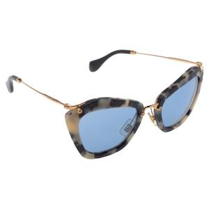 Miu Miu Sand Havana/ Blue Mirrored SMU 10N Cat Eye Sunglasses