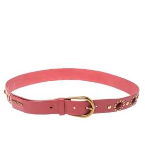 Miu Miu Old Rose Pink Soft Leather Embellished Buckle Belt 90CM