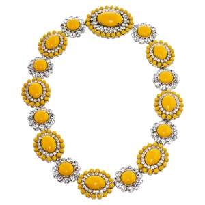 Miu Miu Yellow Crystal Embellished Floral Choker Necklace
