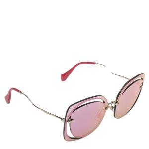 Miu Miu Gold Tone/Pink & Grey Mirrored SMU 54S Scénique Cut Out Sunglasses