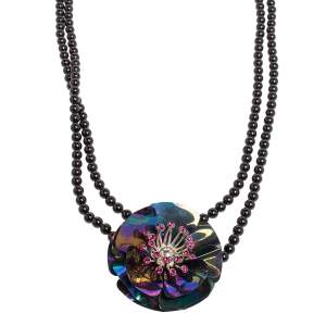 Miu Miu Iridiscent Floral Crystal Brooch Pendant Necklace