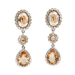 Miu Miu Crystal Silver Tone Drop Clip On Earrings