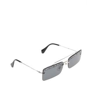 Miu Miu Grey Crystal Detail SMU59T Rimless Rectangle Sunglasses