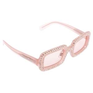 Miu Miu Pink Crystal Embellished/ Pink SMU09X Rectangle Sunglasses