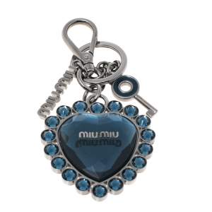 Miu Miu Gunmetal Tone Navy Blue Crystal Heart Key chain