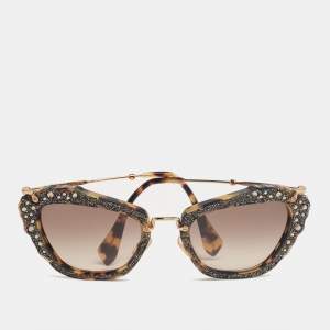 Miu Miu Tortoise SMU 04Q Embellished Cat Eye Sunglasses