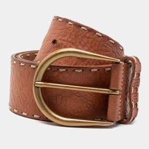 Miu Miu Brown Floral Embossed Leather Buckle Belt 80 CM
