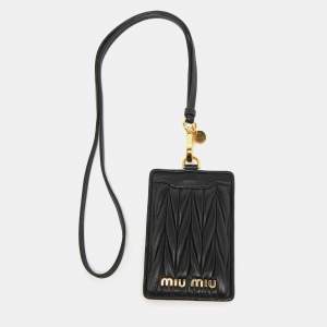Miu Miu Black Matelassé Leather Lanyard ID Card Holder