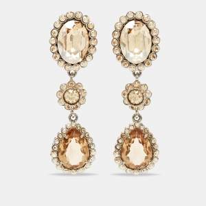 Miu Miu Silver Tone Crystal Drop Clip-On Earrings 