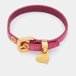 Miu Miu Pink Crackled Leather Heart Charm Bracelet 