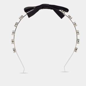 Miu Miu Silver Tone Bow Crystal Embellished Head Band