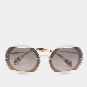 Miu Miu White/Brown SMU068 Round Sunglasses