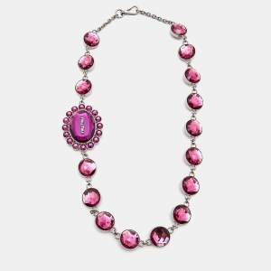 Miu Miu Pink Resin Silver Tone Station Necklace