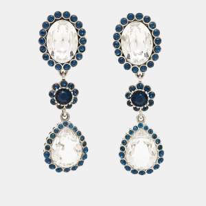 Miu Miu Bicolor Crystals Silver Tone Dangle Clip-on Earrings 