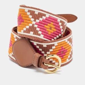 Miu Miu Multicolor  Embroidered Canvas and Leather Buckle Belt 75CM