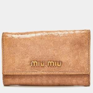 Miu Miu Dusty Pink Croc Embossed Leather Key Holder