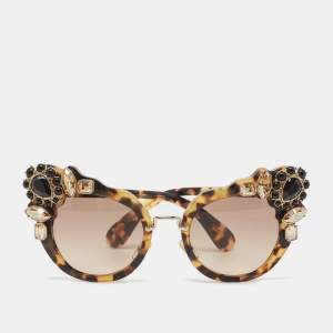 Miu Miu Brown Tortoise SMU04S Crystals Embellished Gradient Cat Eye Sunglasses