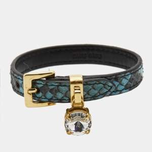 Miu Miu Leather Crystal Gold Tone Bracelet