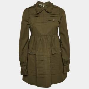 Miu Miu Green Cotton Ruffled Safari Mini Dress XS
