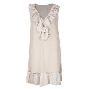 Miu Miu Blush Pink Silk Ruffle Detail Sleeveless Dress M
