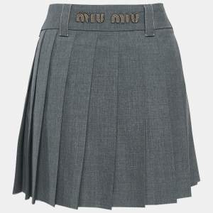 Miu Miu Grey Virgin Wool Pleated Mini Skirt M