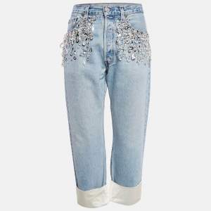 Miu Miu X Levis Light Blue Crystal Satin Trim Denim Jeans M Waist 30"