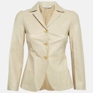 Miu Miu Vintage Cream Leather Button Front Jacket S