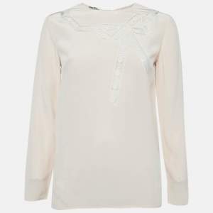 Miu Miu Pink Lace Insert Silk Button Front Blouse S