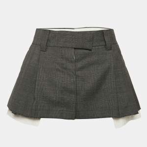 Miu Miu Grey Plaid Wool Raw Edge Detail Mini Skirt XS