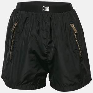Miu Miu Black Logo-Print Technical Silk Shorts XS