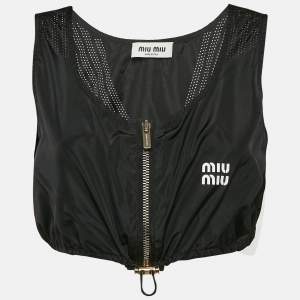 Miu Miu Black Technical Silk Perforated Detail Crop Top XS