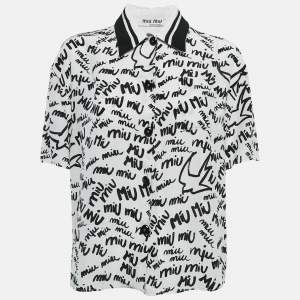 Miu Miu White/Black All Over print Silk Half Sleeve Shirt L