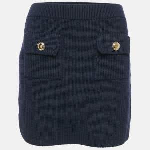 Miu Miu Navy Blue Wool Rib Knit Mini Skirt M