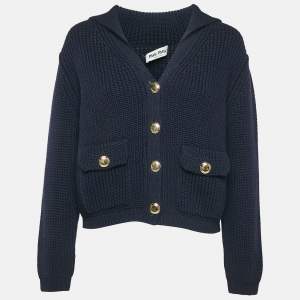 Miu Miu Navy Blue Wool Rib Knit Button Front Cardigan M
