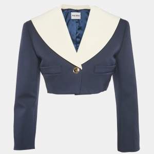 Miu Miu Navy Blue Virgin Wool Crop Jacket XS