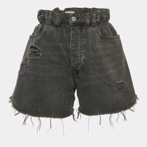Miu Miu Black Washed Denim Elasticized Waist Shorts S Waist 27"