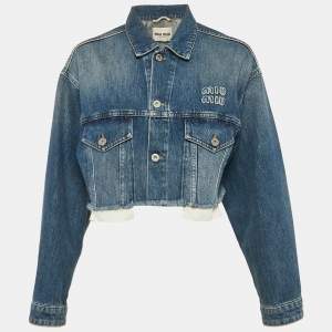 Miu Miu Blue Denim Raw Edge Detail Cropped Jacket S