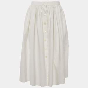 Miu Miu White Textured Cotton Midi Skirt M
